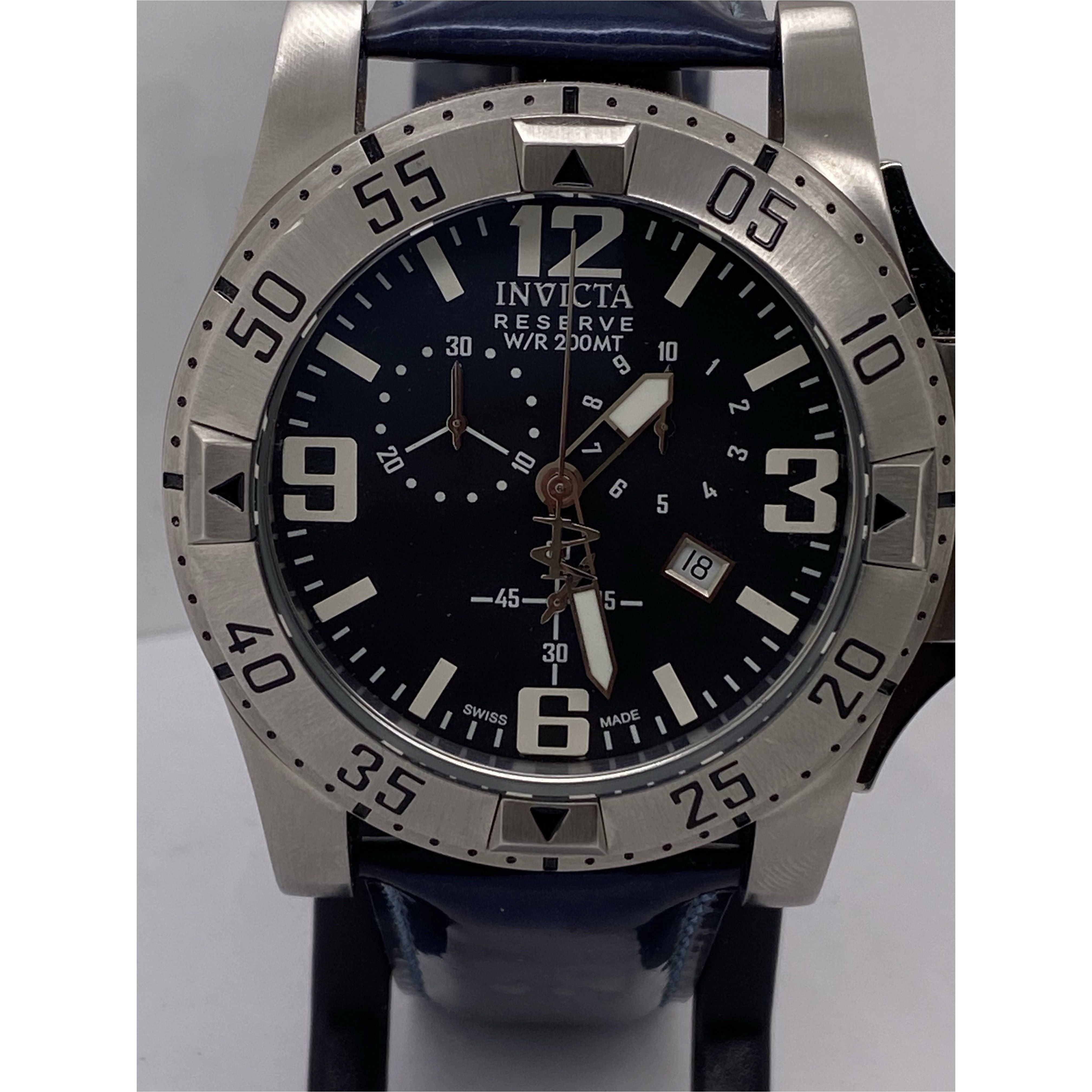 Invicta Reserve Excursion Men's 200M Black Dial Blue Leather Strap