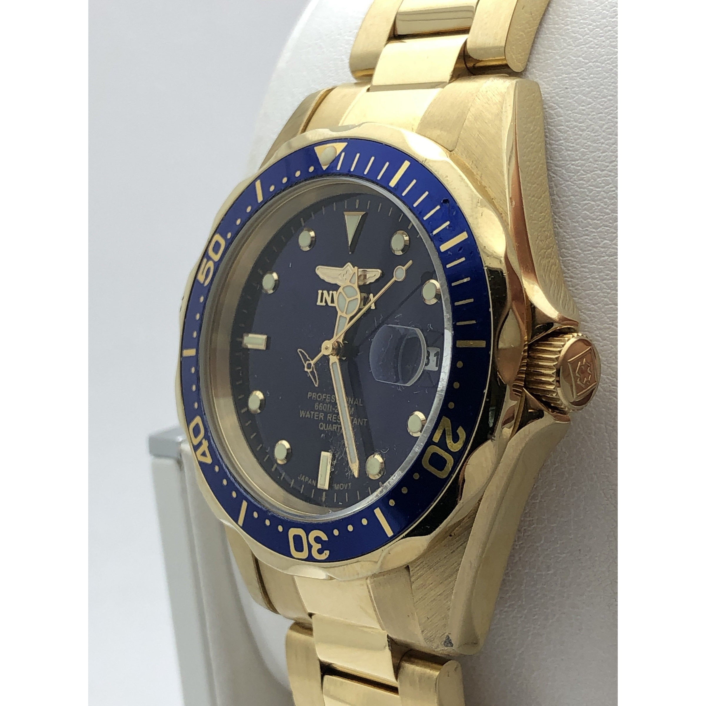 Invicta Men's Blue Dial Gold Tone Stainless Steel Bracelet Quartz