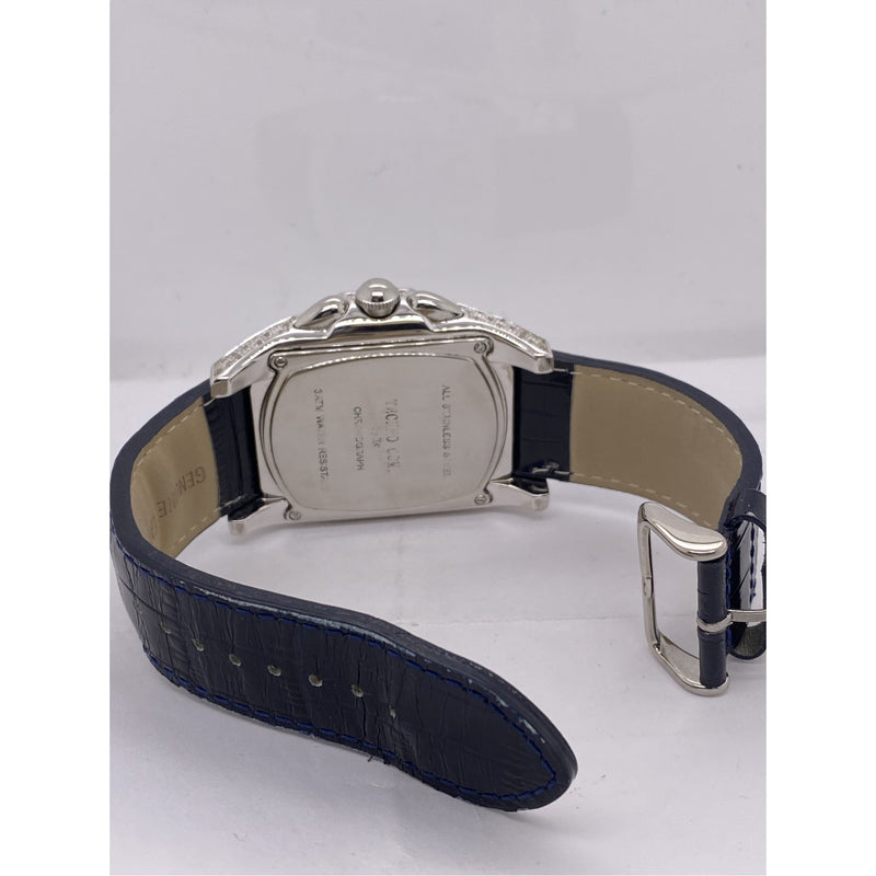 Techno Com by KC Men's Rectangle Silver Dial Blue Leather Strap Watch