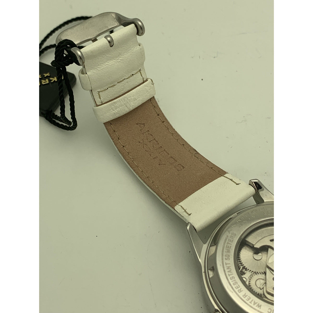 Akribos Ladies Silver Dial White Leather Strap Automatic Watch AK474SS