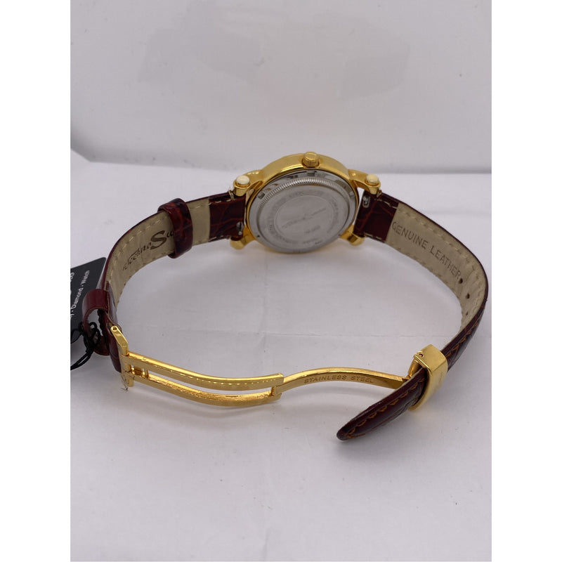 Techno Swiss Ladies White Snowflake Dial Brown Leather Strap Watch TSM-1033