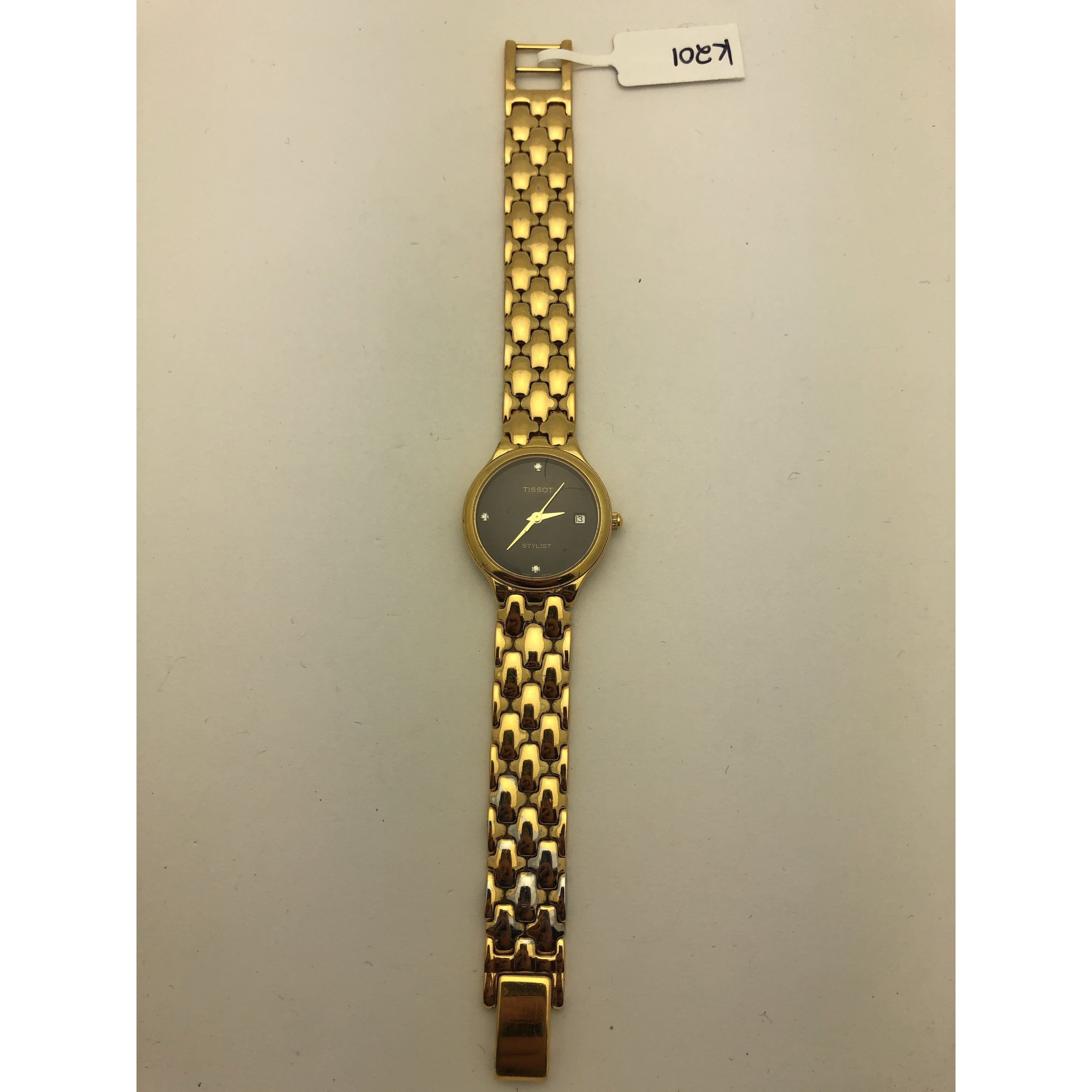 Tissot Ladies Stylist Black Dial Gold Tone Stainless Steel Watch