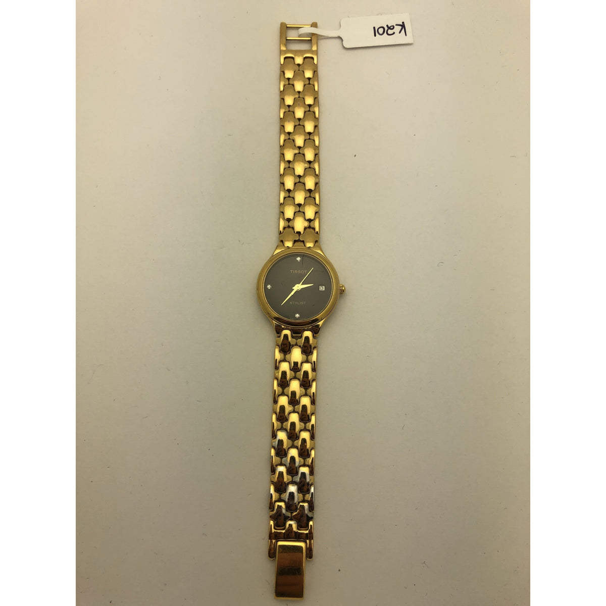 Tissot Ladies Stylist Black Dial Gold Tone Stainless Steel Watch K201