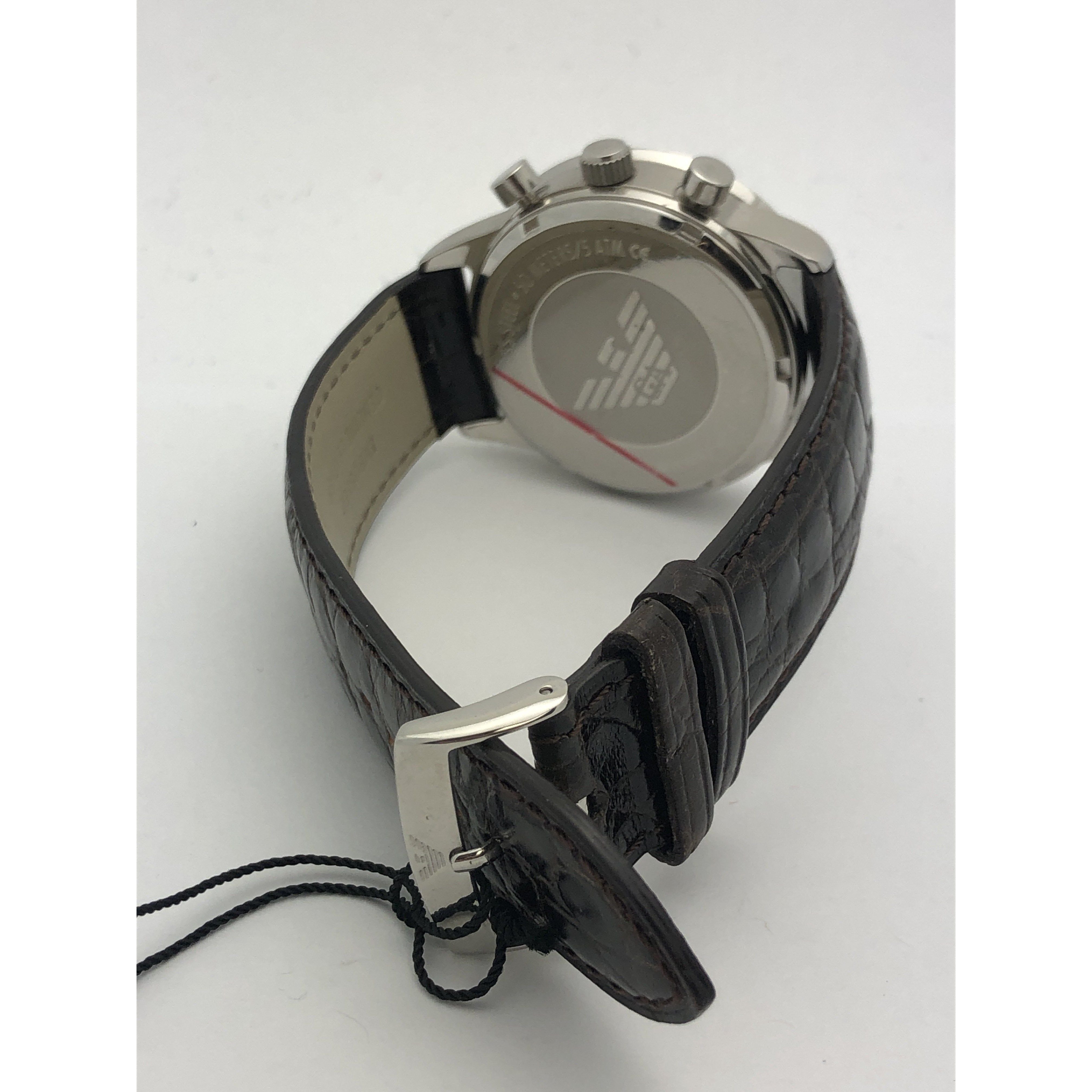 Emporio Armani Men's Green Dial Brown Genuine Leather Strap Watch