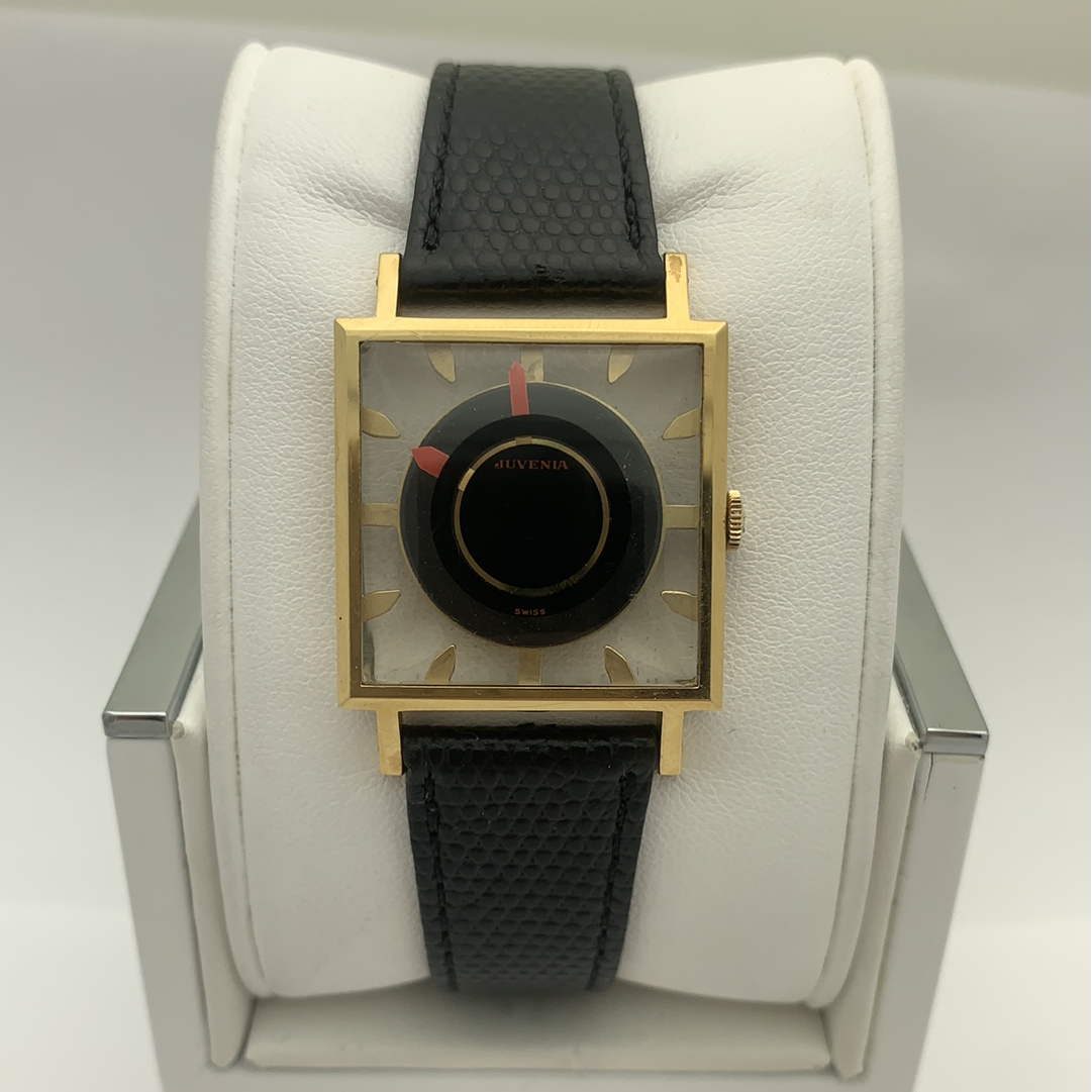 Juvenia Swiss Mystery Dial Mechanical Black Leather Strap Watch 765