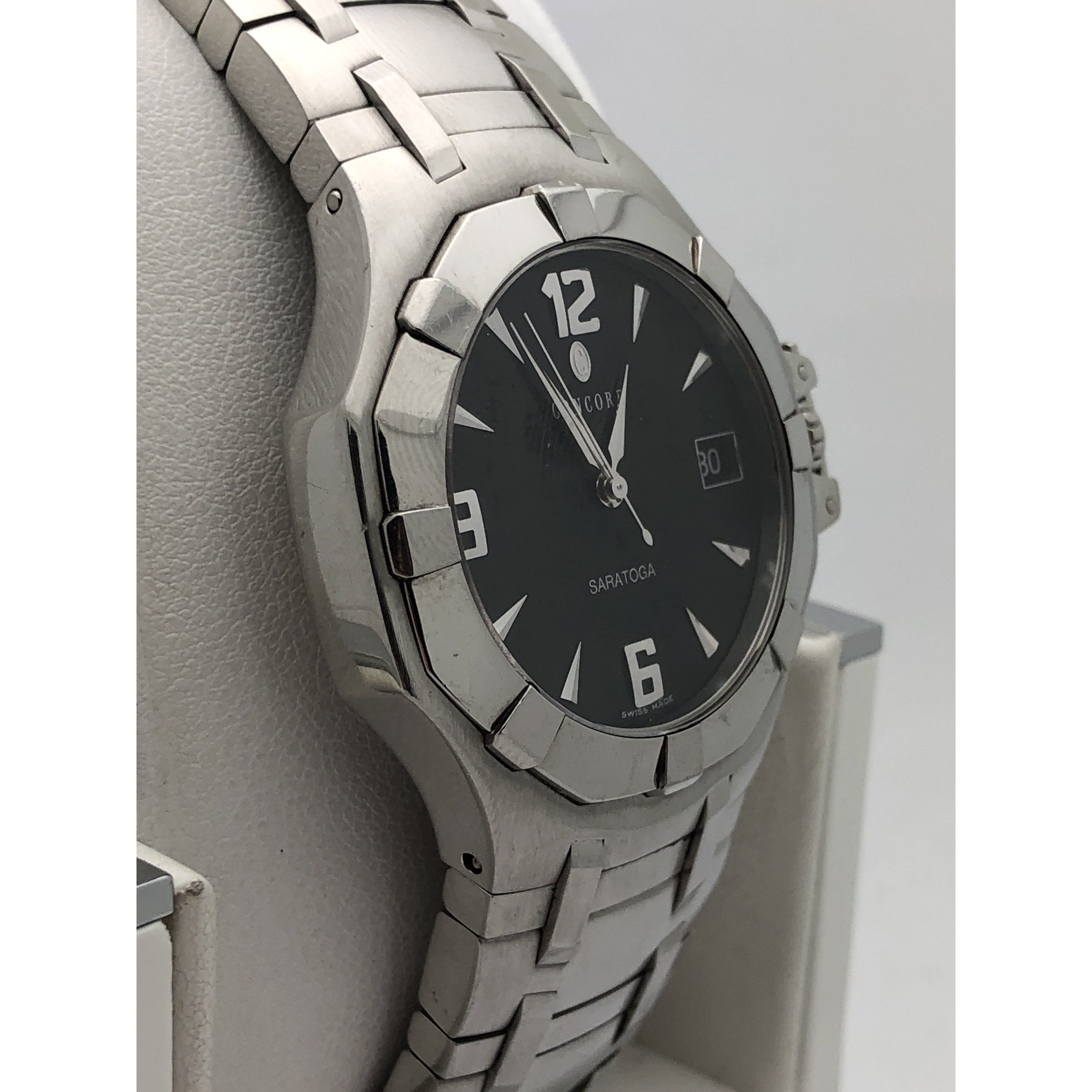 Concord Saratoga Men's Black Dial Stainless Steel Bracelet Watch