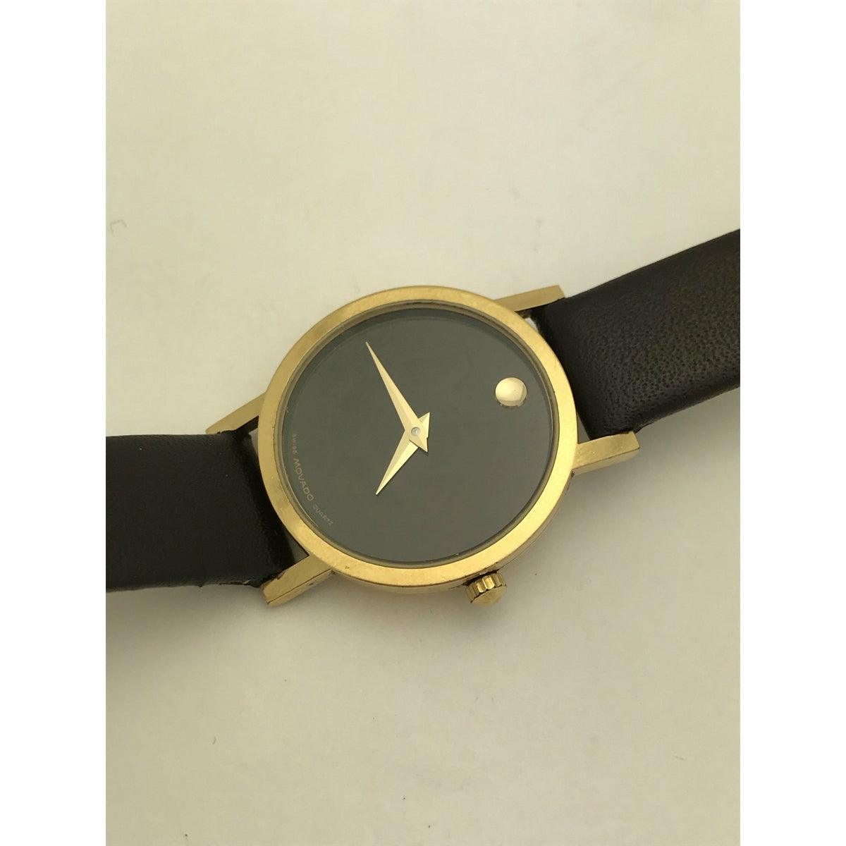 Movado Ladies Black Museum Dial Dark Brown Leather Strap Watch 0690574
