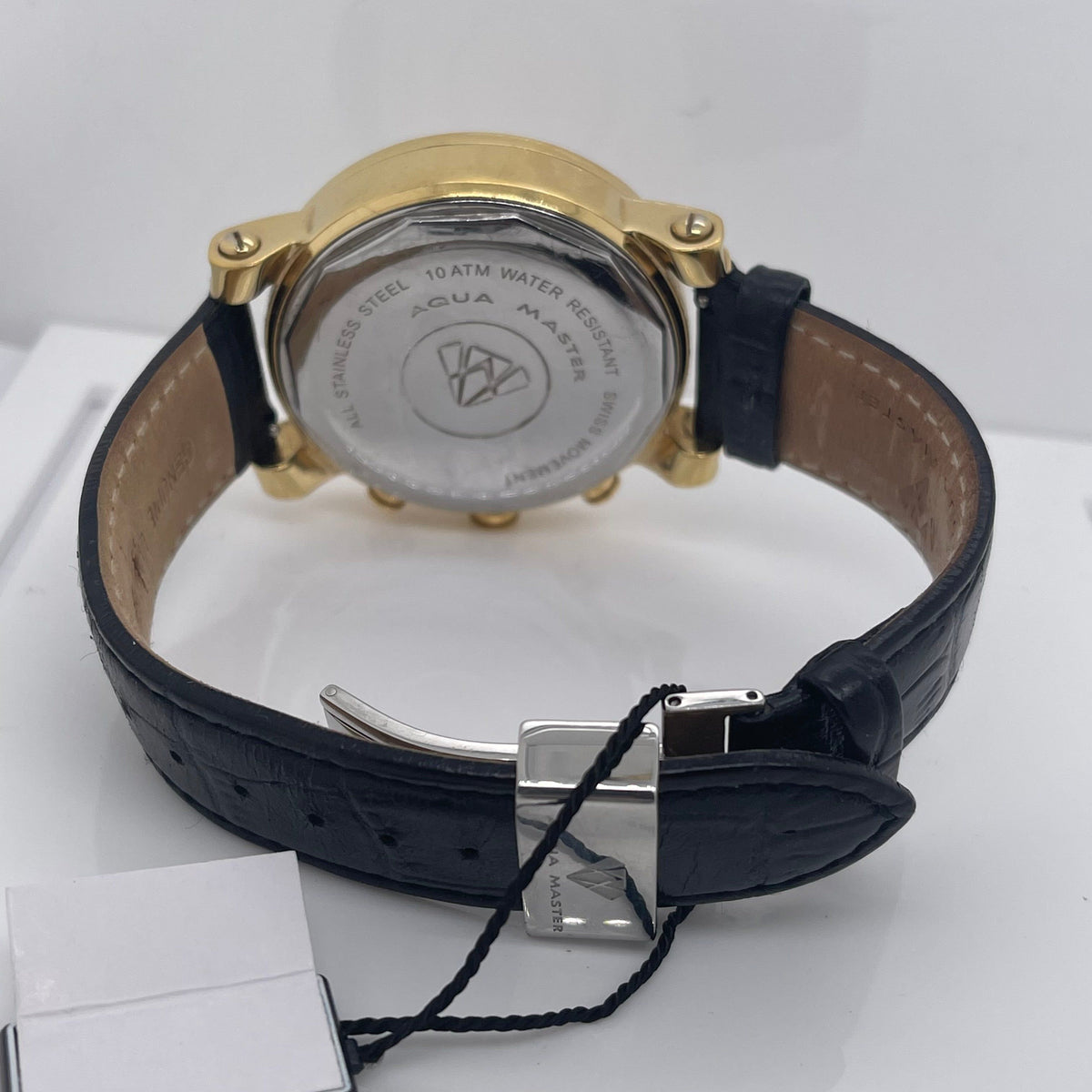 Aqua Master Men's Silver Dial Black Leather Strap Diamond Bezel Watch