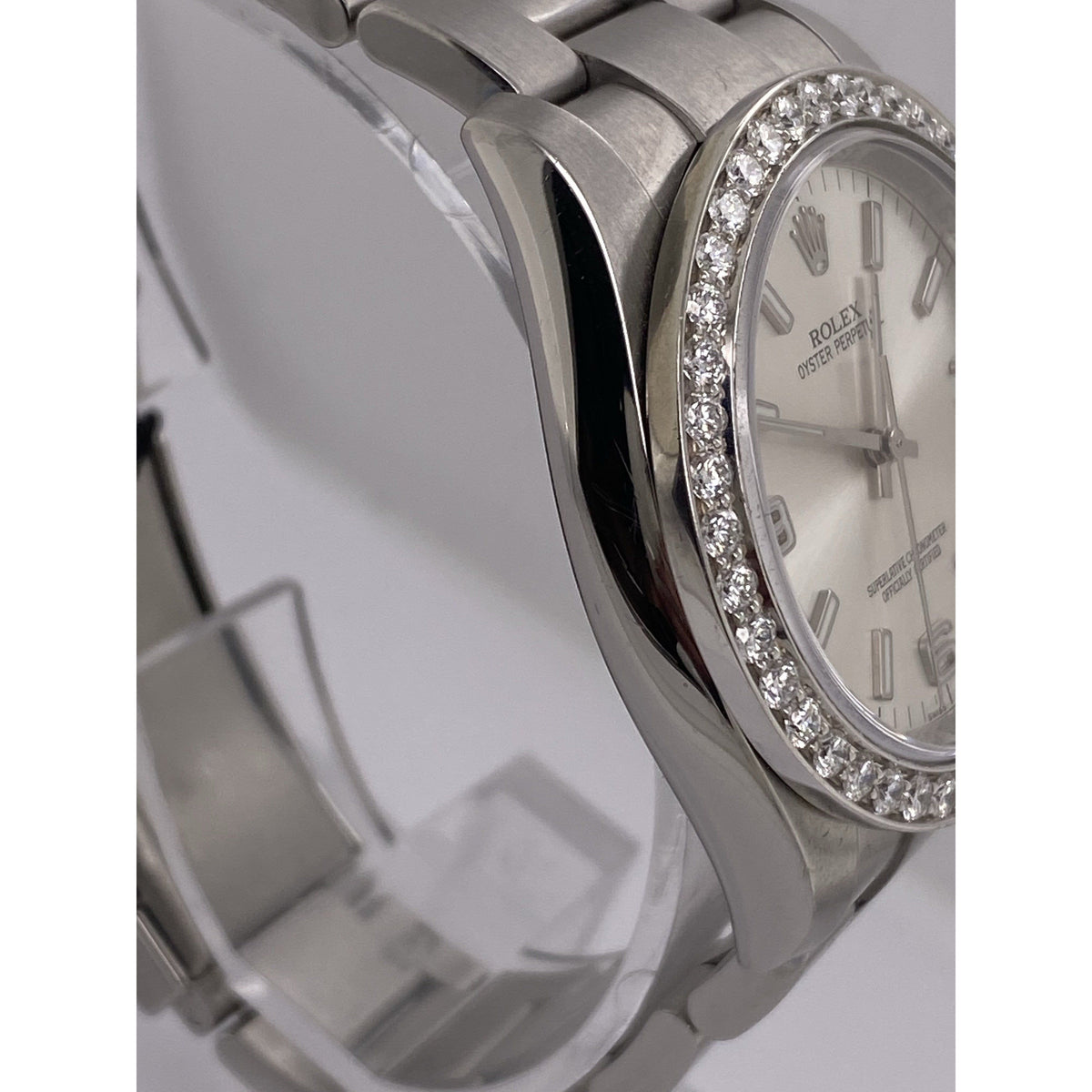 Rolex Men's Oyster Perpetual 36MM Silver Dial Diamond Bezel 2.20CT. Silver Oyster Bracelet Watch