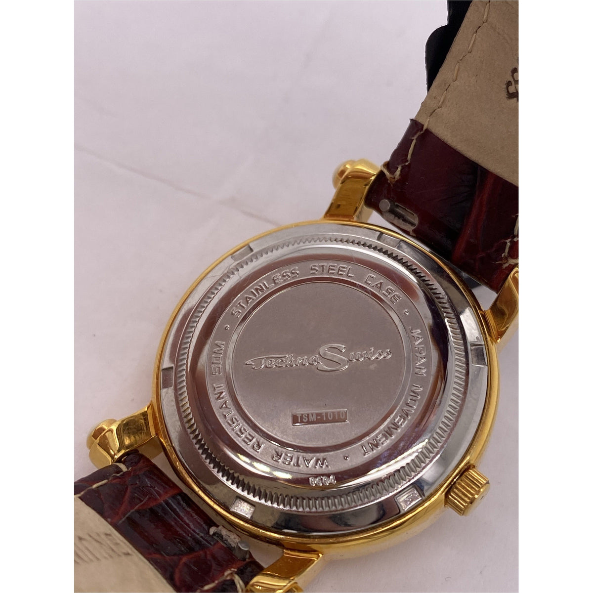 Techno Swiss Ladies Gold Dial Floating Charms Brown Leather Strap Watch TSM-1010