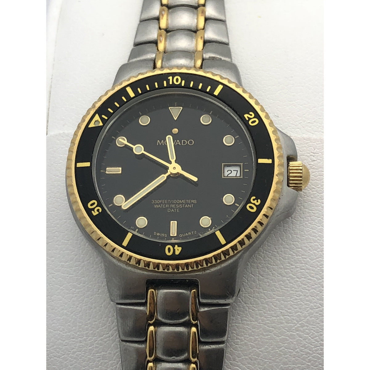 Movado Ladies Black Dial Two Tone Stainless Steel Bracelet Watch 0602077