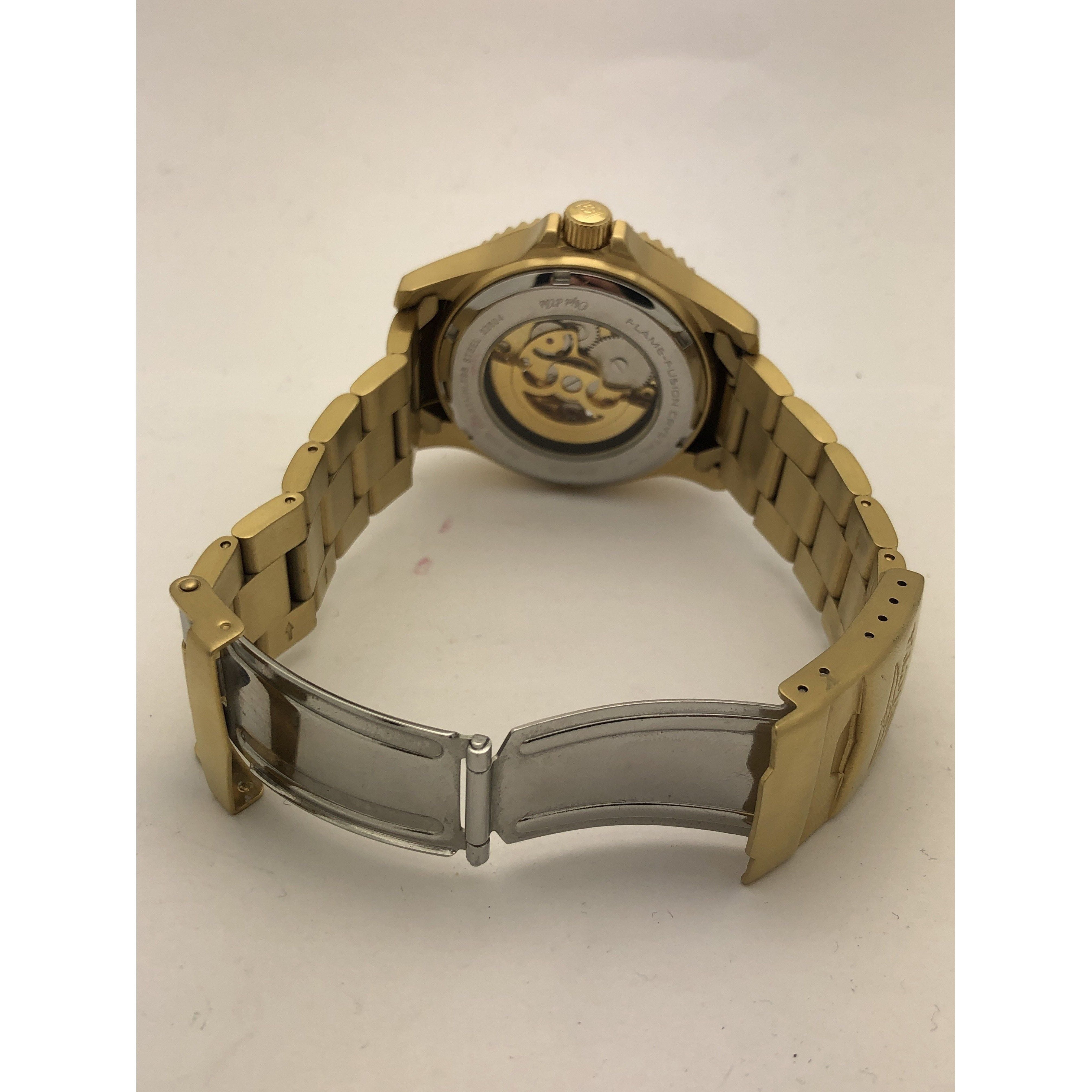 Invicta Mens Gold/Gray Tone Skeleton Dial Gold Tone Stainless