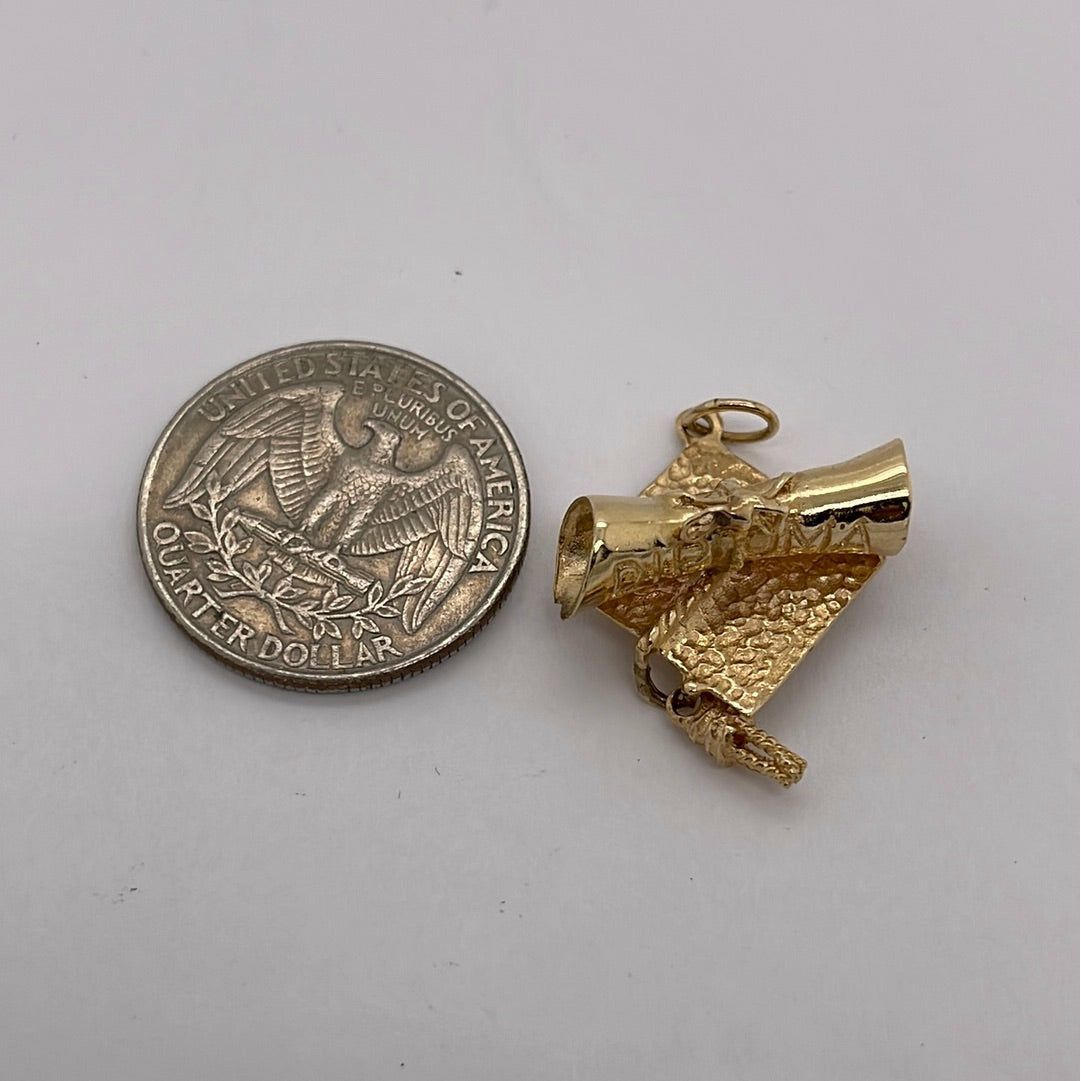 14K Yellow Gold Graduation Diploma & Cap Charm Pendant P051