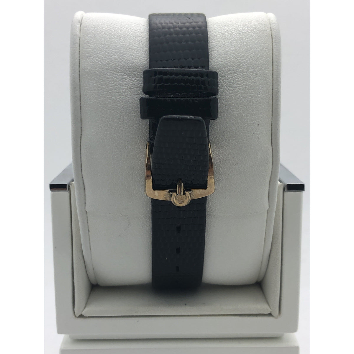 Omega Geneve Unisex Gold Tone Dial Black Leather Strap Watch