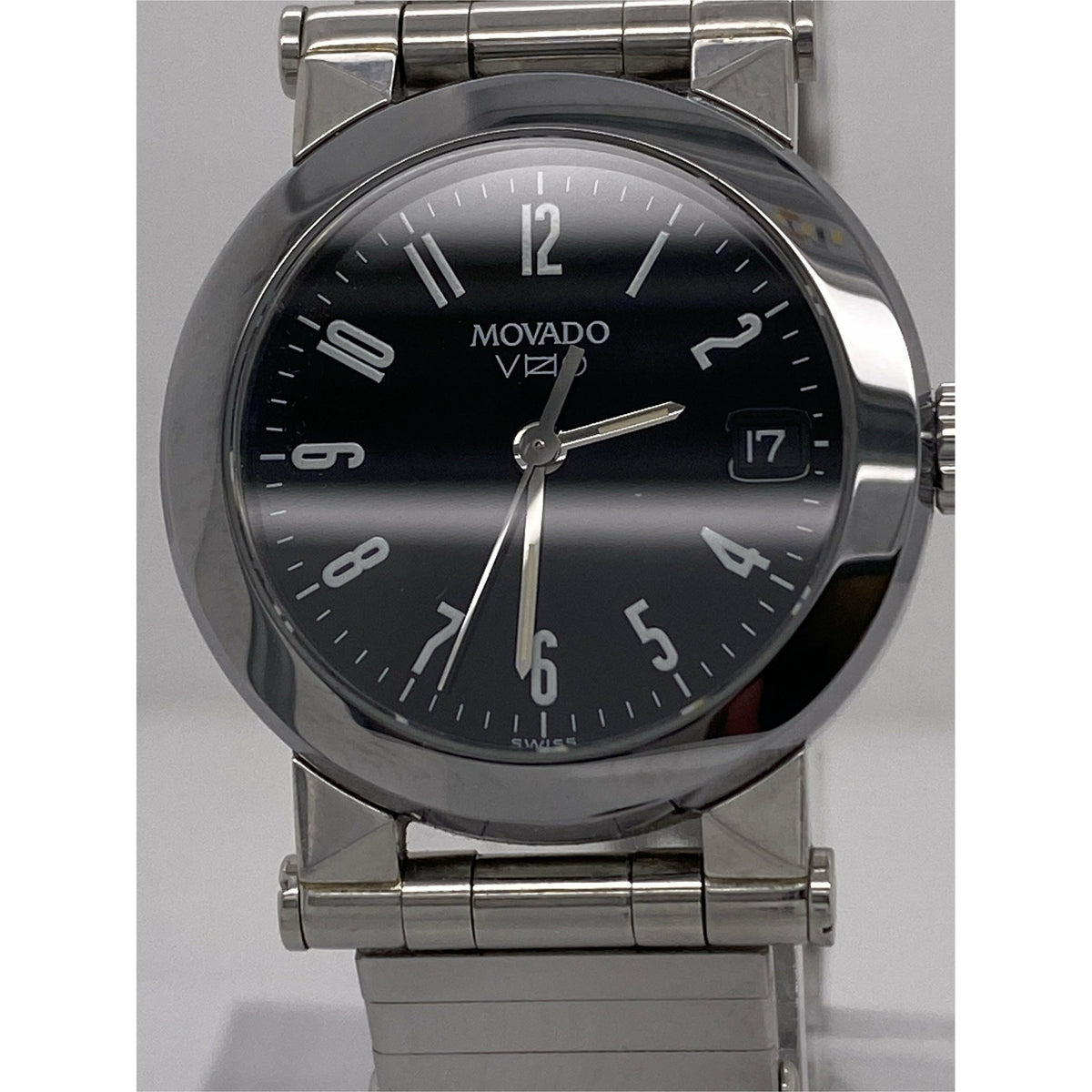 Movado Vizio Ladies Black Dial Silver Stainless Steel Bracelet Watch 83.E1.848
