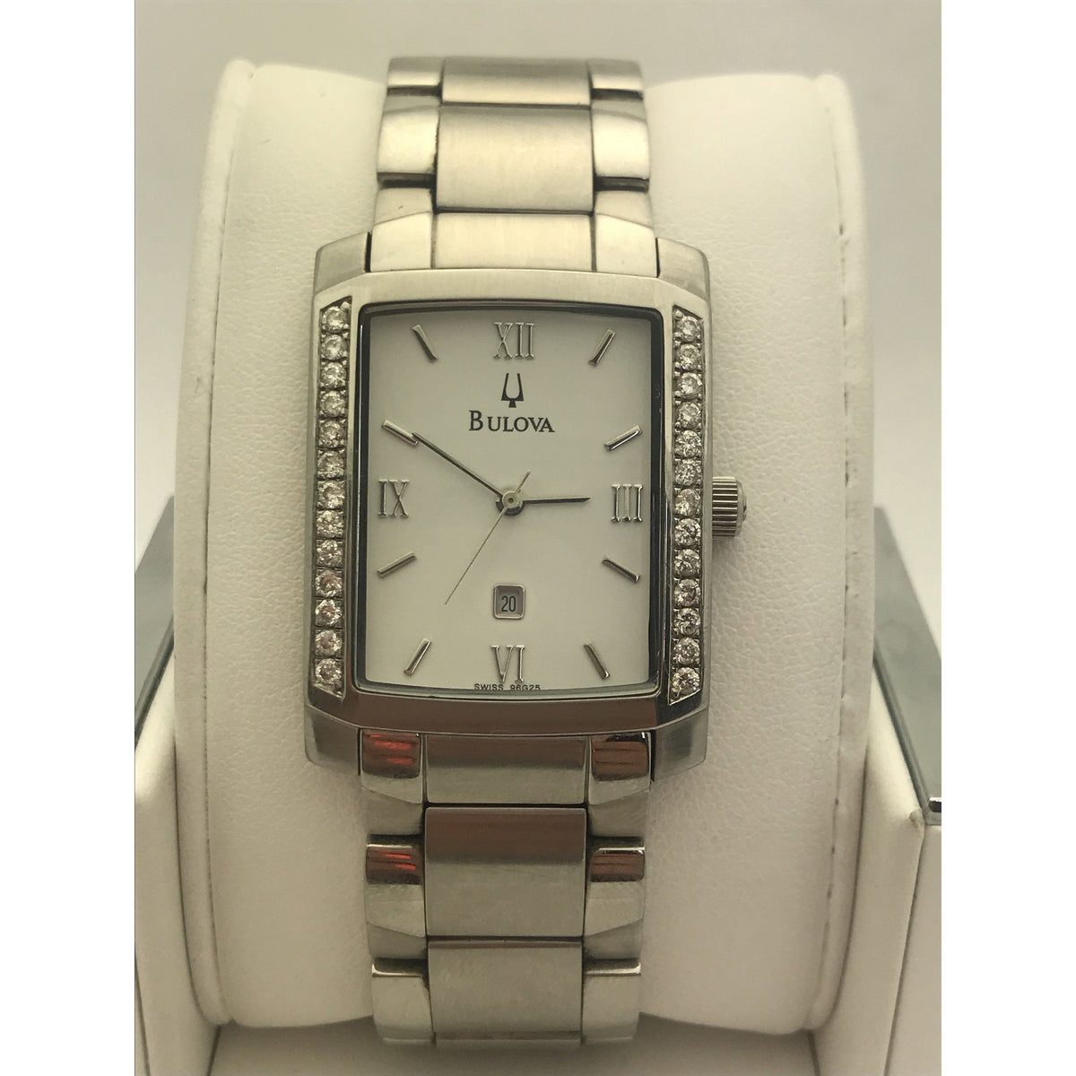 Bulova Ladies White Dial Silver Tone Stainless Steel Bracelet Watch 96G25