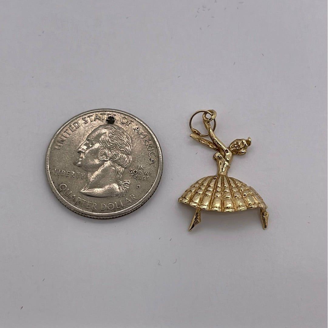 14K Yellow Gold Ballerina Charm Pendant P006