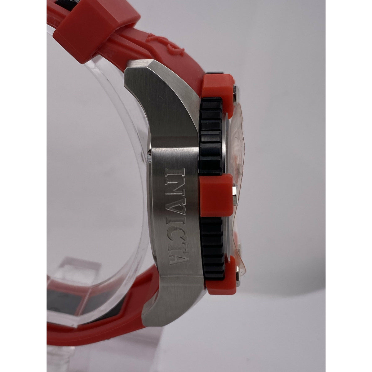 Invicta Men's JT Silver & Red Dial Red Rubber Band Quartz Watch 19638
