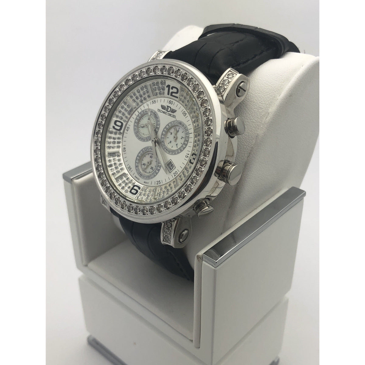 Techno Diezel Men's Silver Dial Stainless Steel Case Black Leather Band Watch 49018