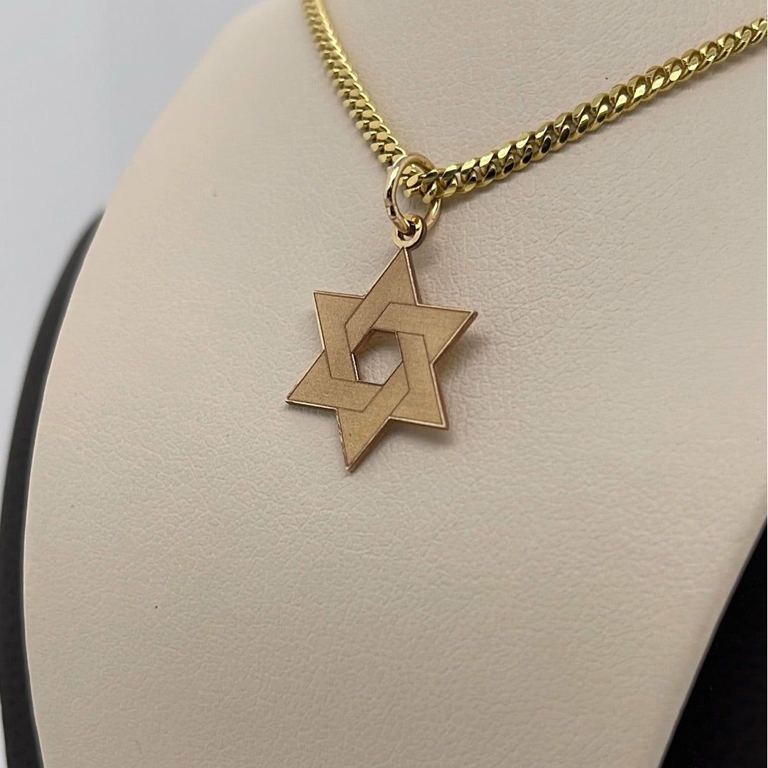 14K Yellow Gold Star of David Charm Pendant P069