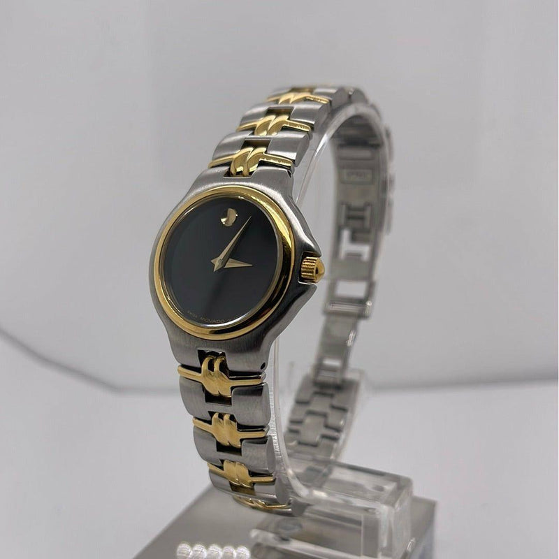 Movado Ladies Black Dial Two Tone Stainless Steel Bracelet Watch 0602067