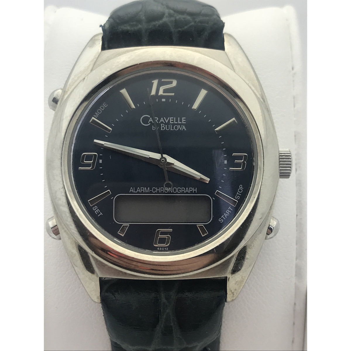 Caravelle by Bulova Ladies Alarm Chronograph Leather Band Strap Watch 43C12