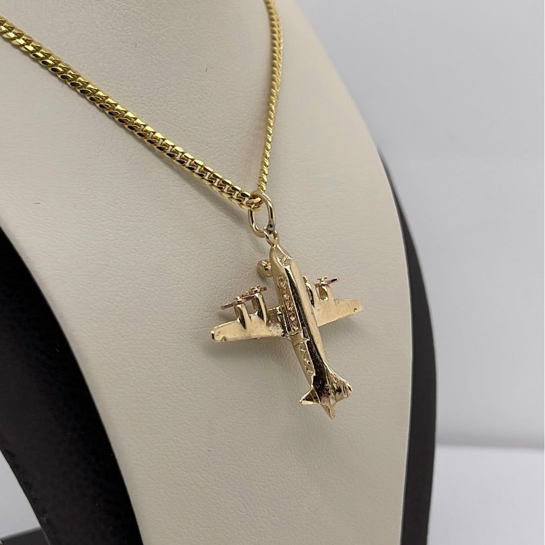 14K Yellow Gold Airplane Charm Pendant P024