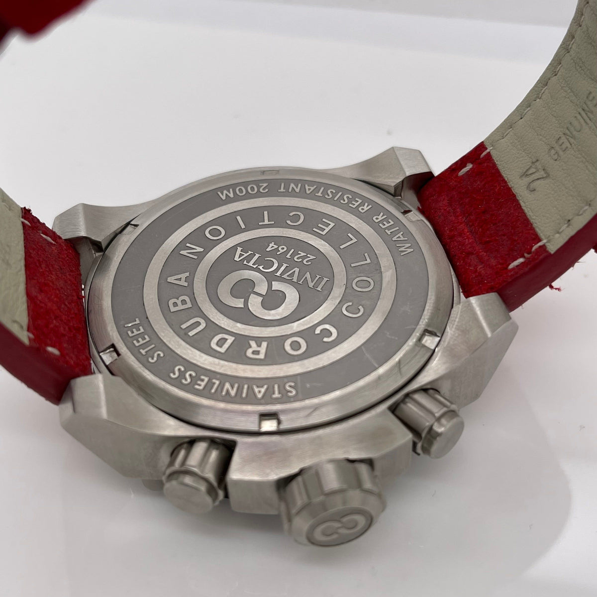 Invicta Men's Corduba Black Dial Red Leather Strap Quartz Watch 22164