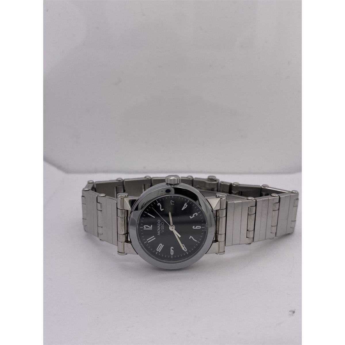 Movado Vizio Ladies Black Dial Silver Stainless Steel Bracelet Watch 83.E1.848