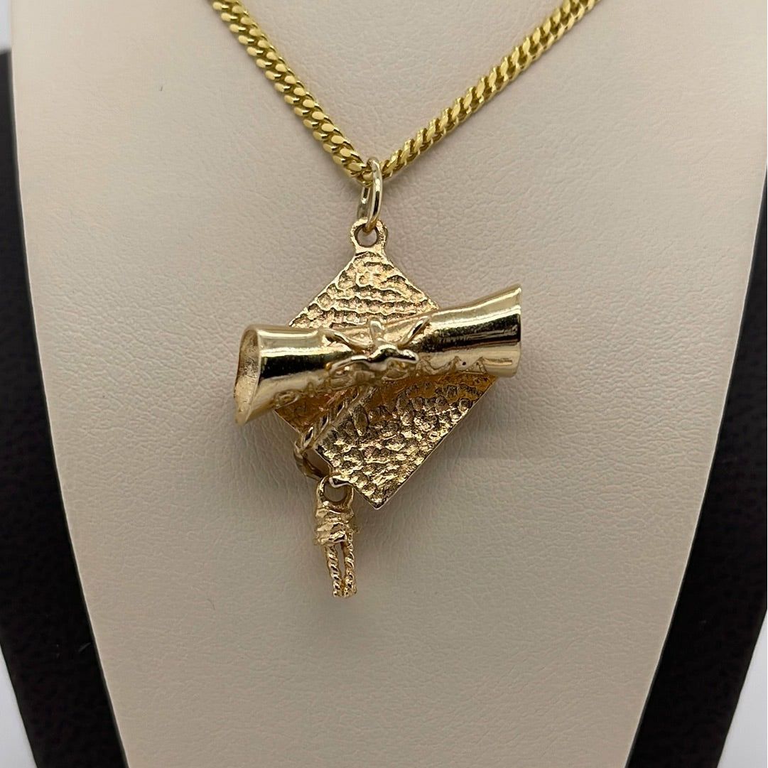 14K Yellow Gold Graduation Diploma & Cap Charm Pendant P051