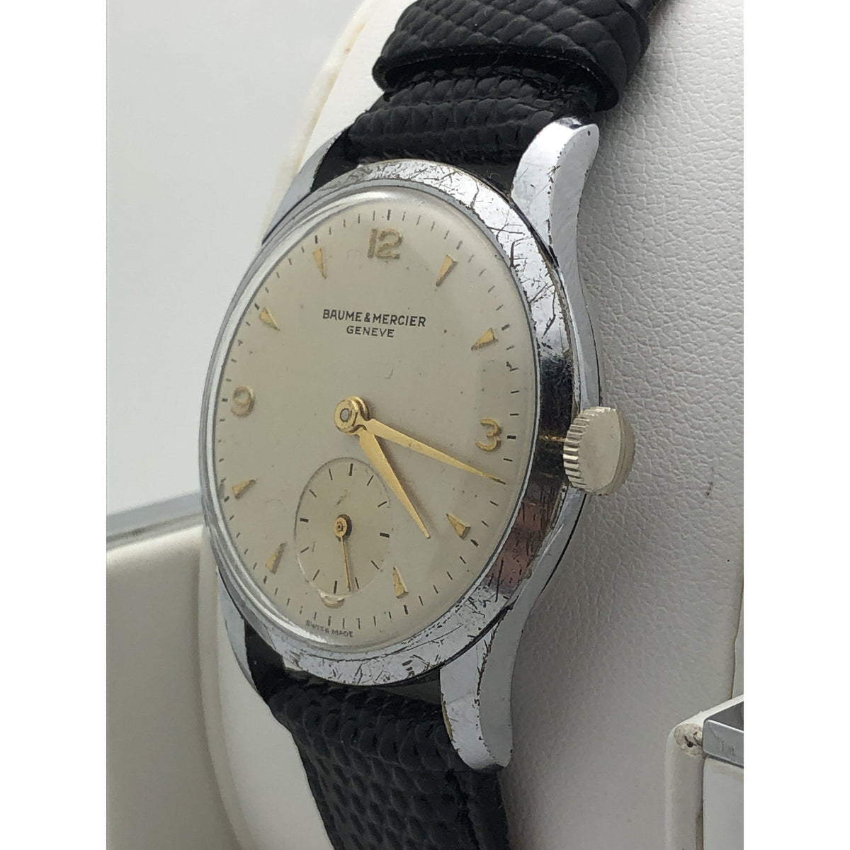 Baume & Mercier Champagne Dial Black Genuine Calfskin Strap Unisex Watch 523