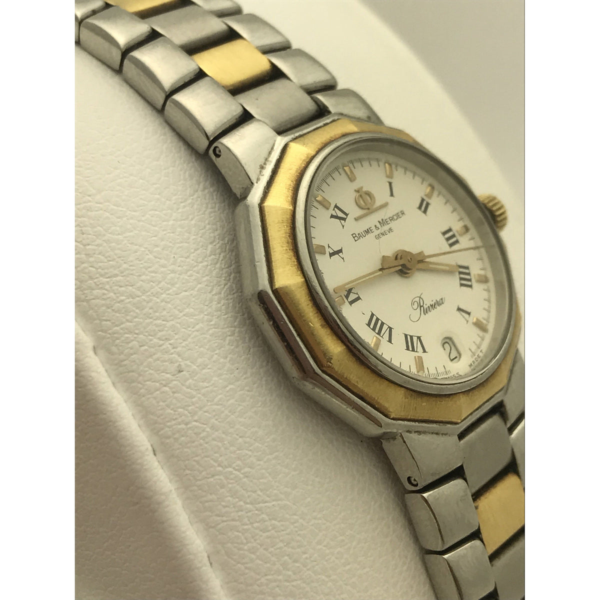 Baume & Mercier Ladies Riviera White Dial Two Tone Stainless Steel Watch 195198