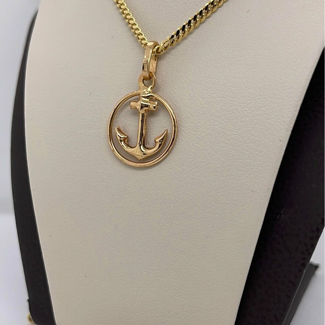14K Yellow Gold Anchor Charm Pendant P037