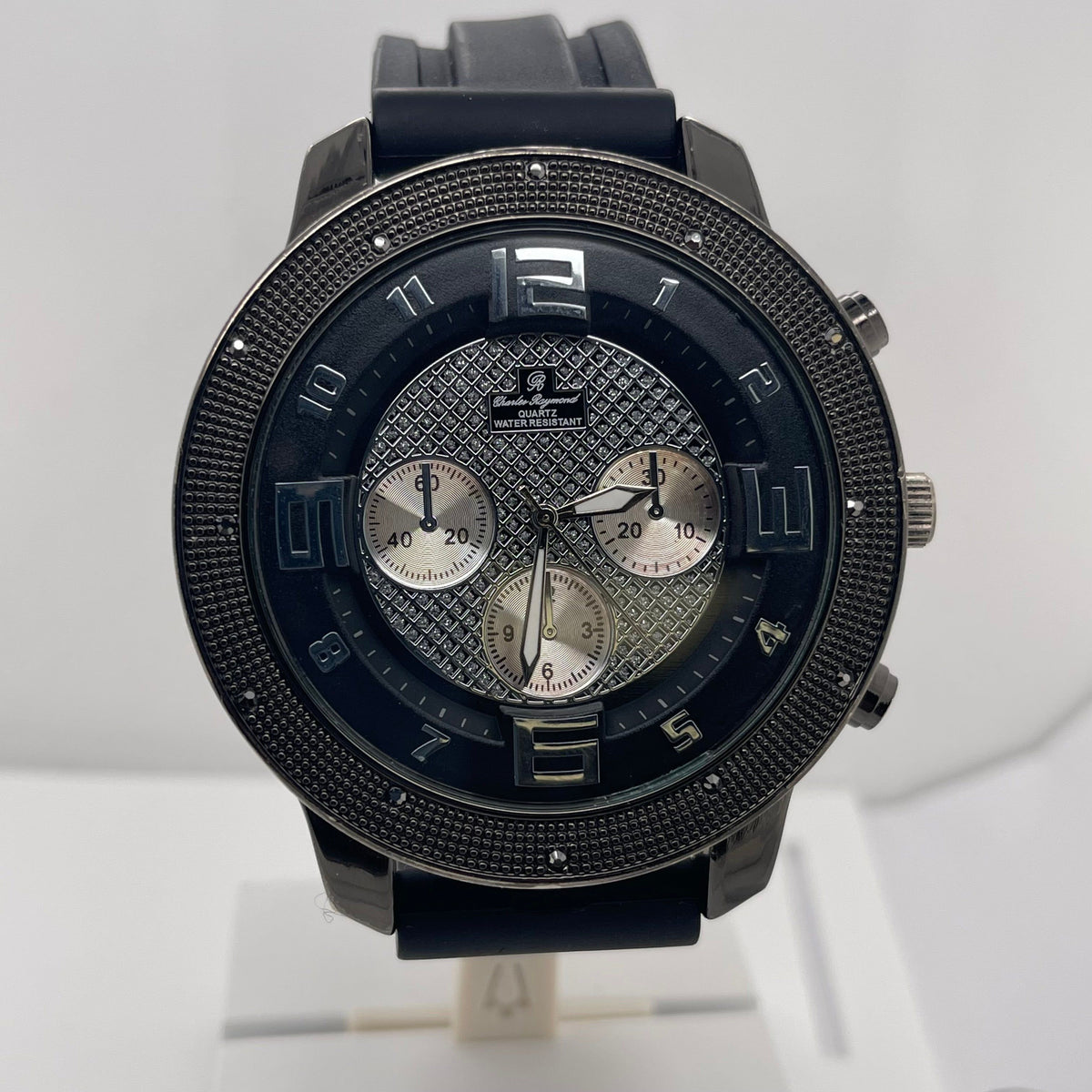 Charles Raymond Men's Black Dial Black Rubber Strap Quartz Watch 5151-LB