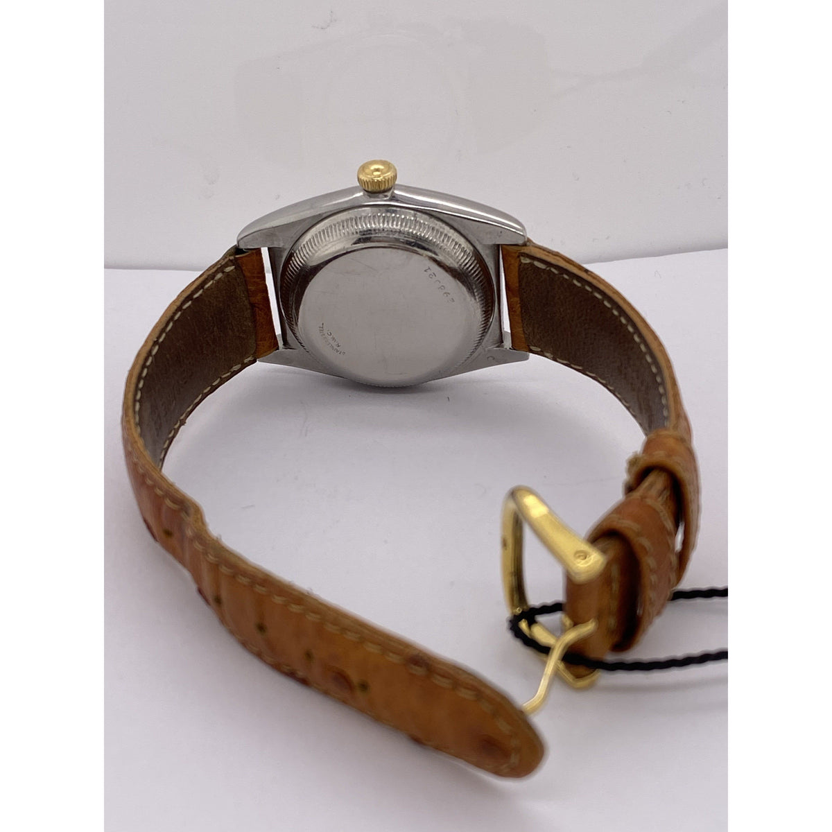 Rolex Oyster Perpetual Mid Size Chronometer Brown Leather Strap Watch 298321