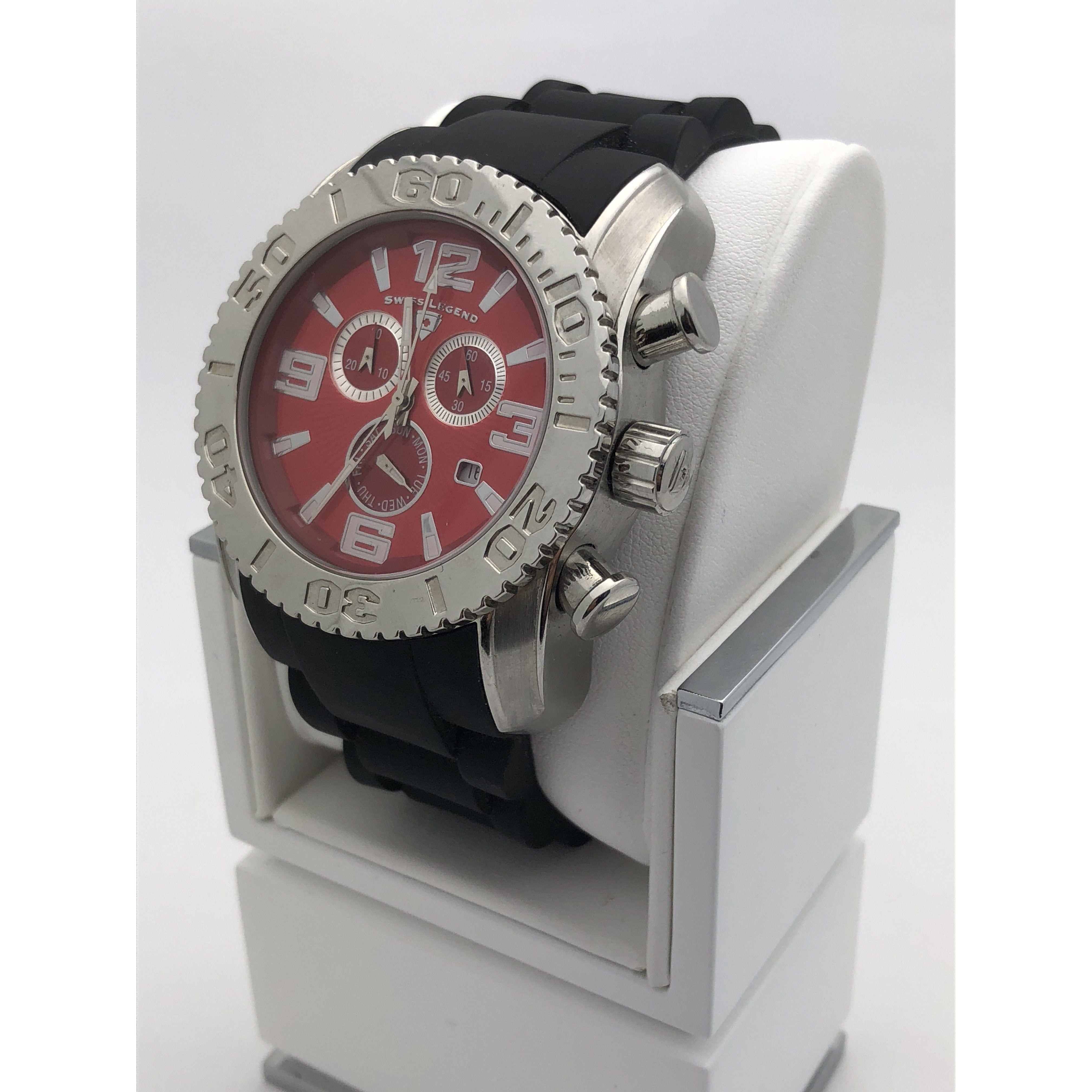 Swiss Legend Red Dial Rubber Bracelet Stainless Steel Watch SL