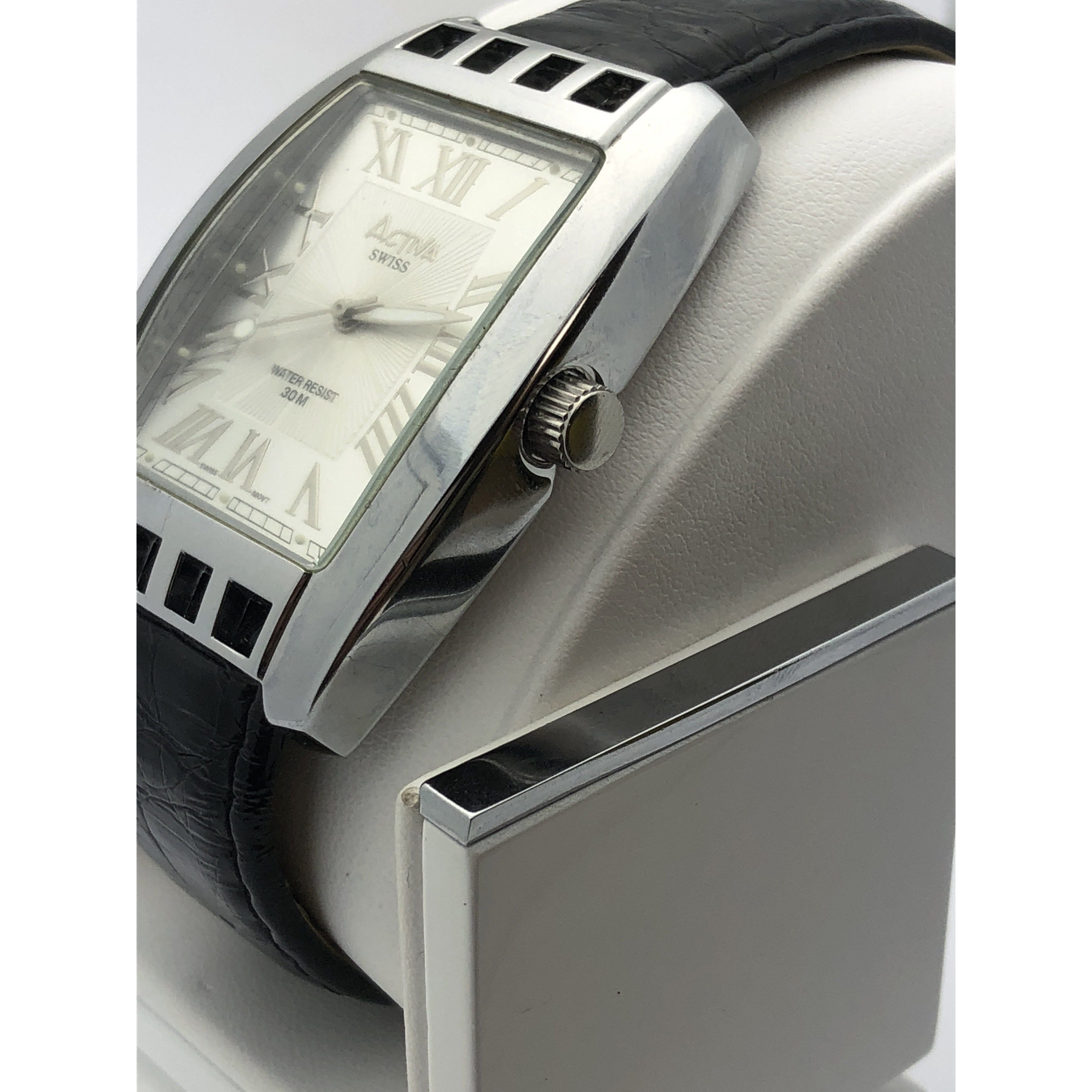 Activa Swiss Silver Dial Black Leather Men's Watch 495494 – ELI