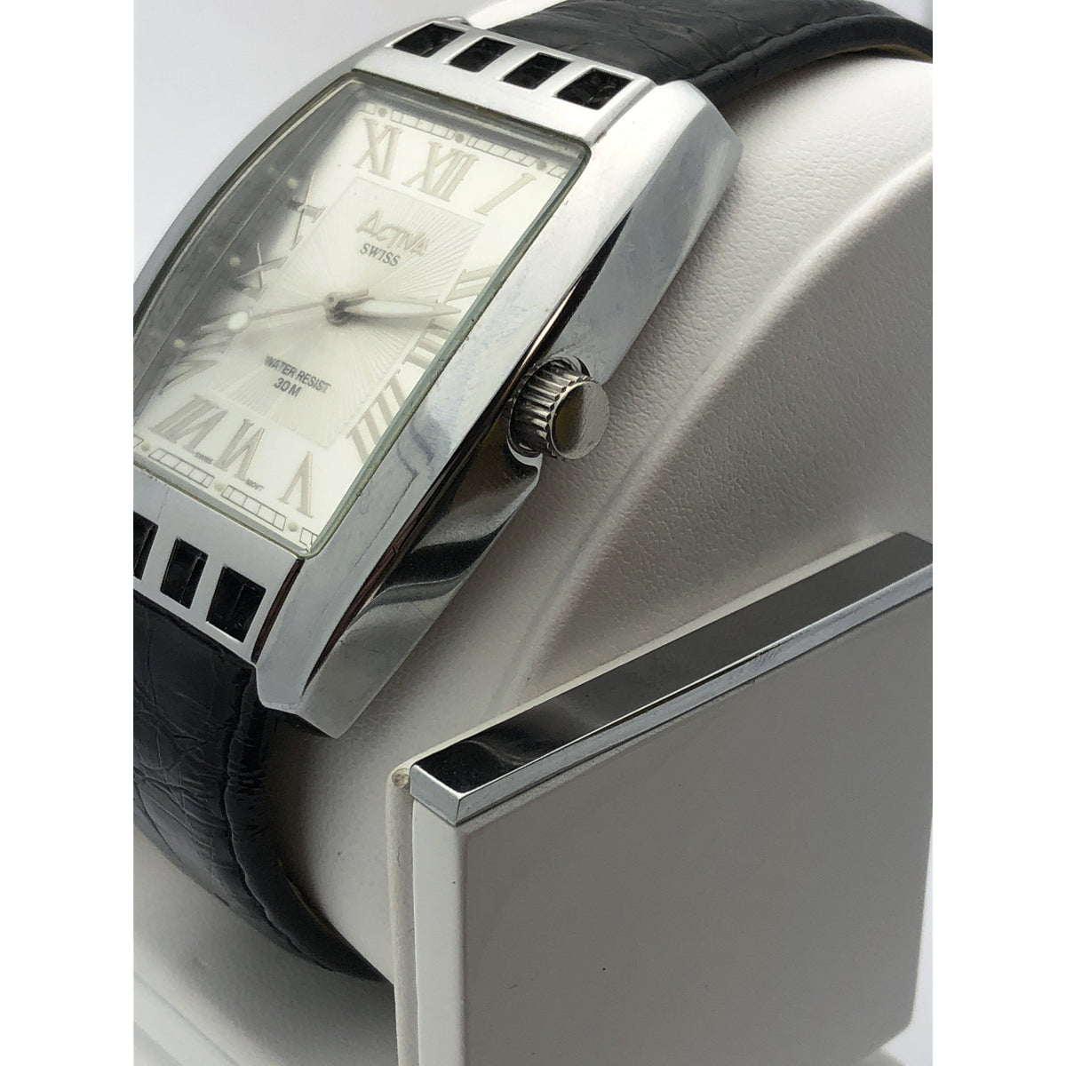 Activa Swiss Silver Dial Black Leather Men's Watch 495494