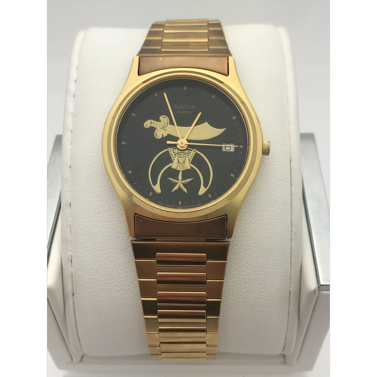 Bulova Unisex Black Dial Yellow Gold Tone Stainless Steel Watch 92507