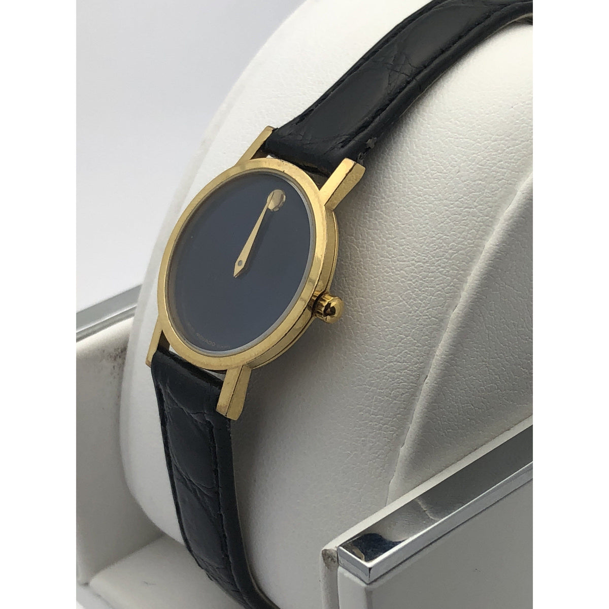 Movado Ladies Blue Dial Black Leather Strap Watch 0603329