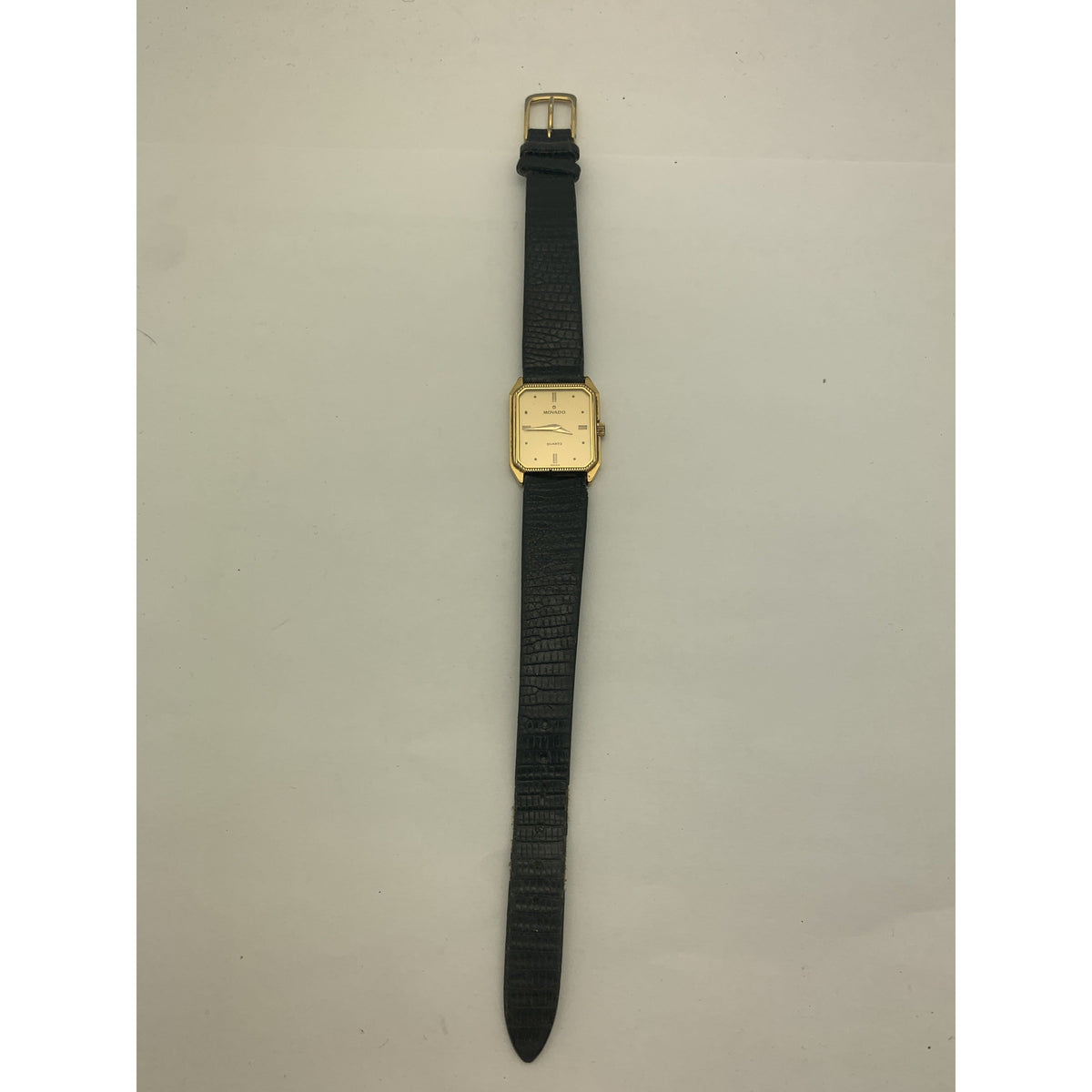 Movado Ladies Yellow Gold Dial Black Leather Strap Watch 8724434