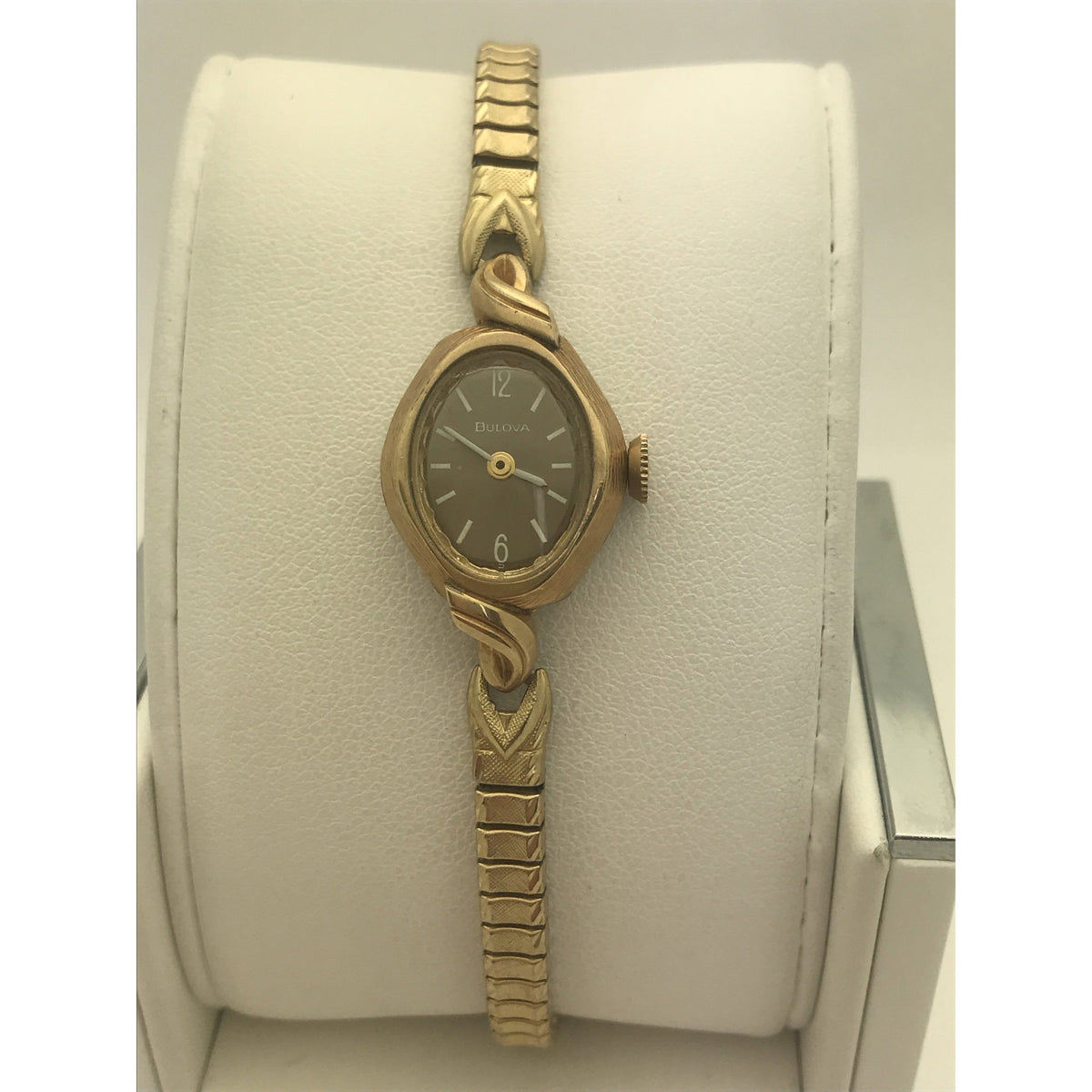 Bulova Ladies 10K RGP Bezel Stainless Steel Back Stretch Band Watch Z444785
