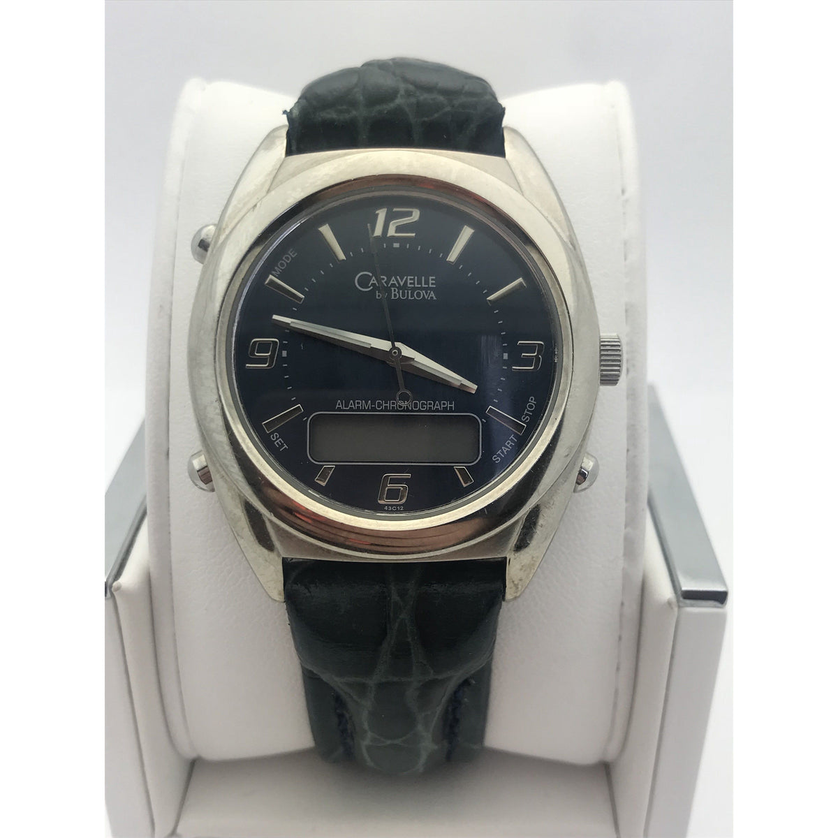 Caravelle by Bulova Ladies Alarm Chronograph Leather Band Strap Watch 43C12
