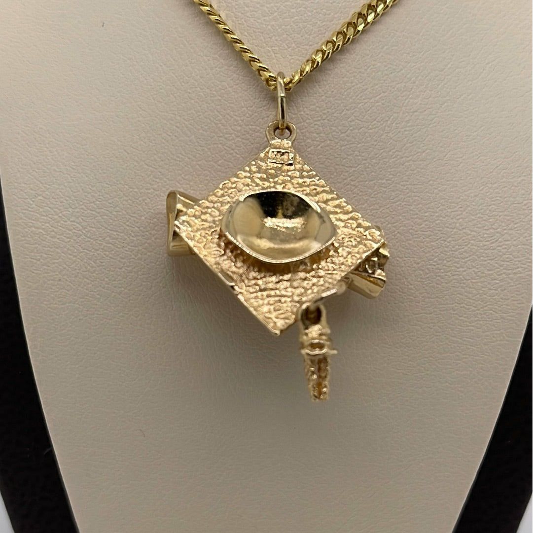 14K Yellow Gold Graduation Diploma & Cap Charm Pendant P051