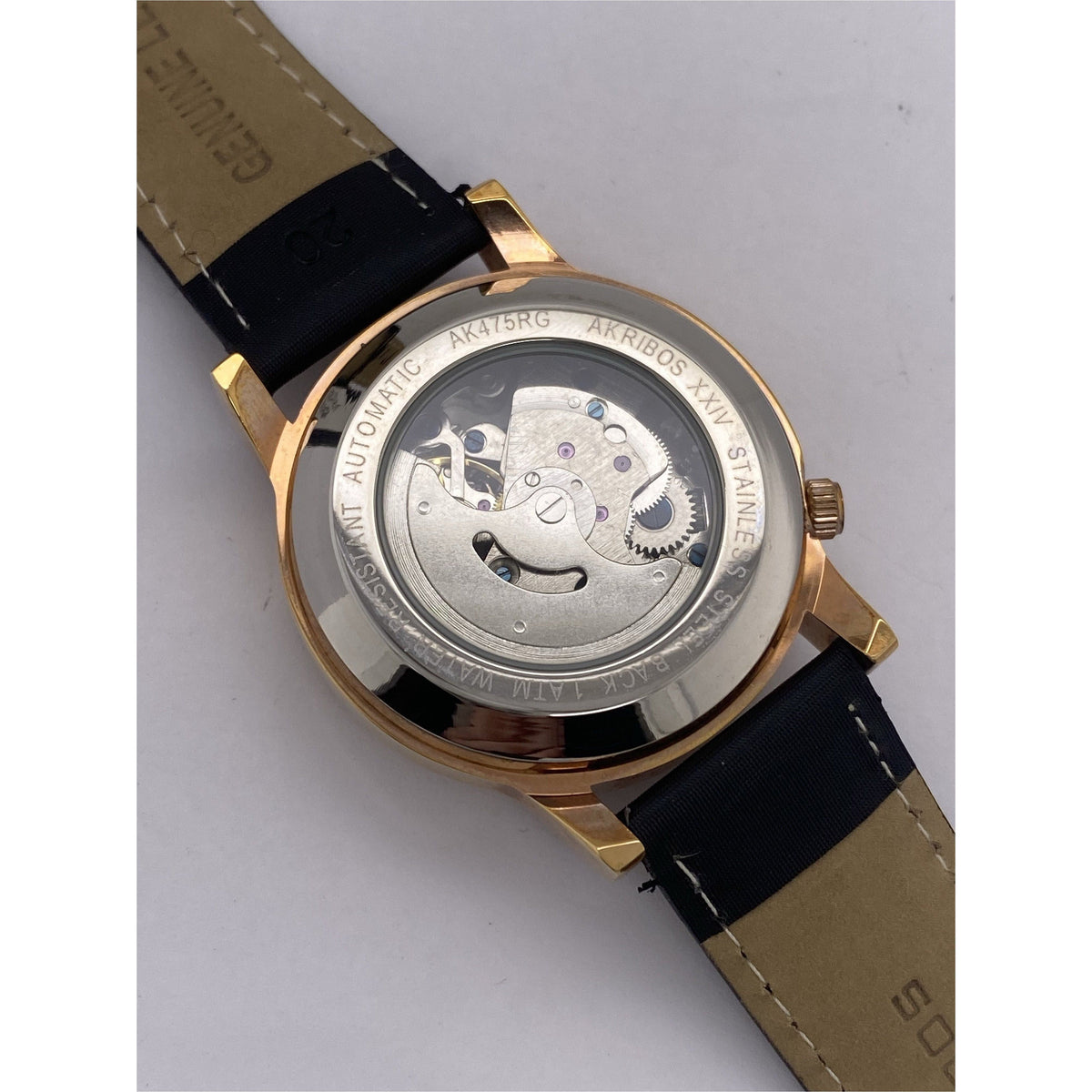 Akribos Ladies Silver Tone Dial Black Leather Strap Automatic Watch AK475RG
