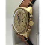 Bucherer Men's Vintage 18K Gold Chronograph Light Brown Leather Strap Watch