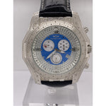 Techno Diezel Men's Diamond Bezel Blue/Silver Dial Black Leather Strap Watch