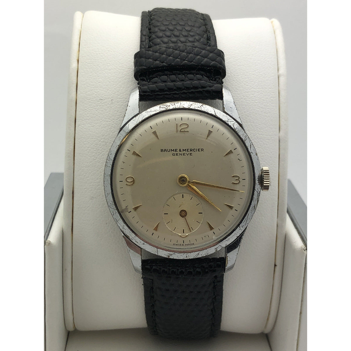 Baume & Mercier Champagne Dial Black Genuine Calfskin Strap Unisex Watch 523