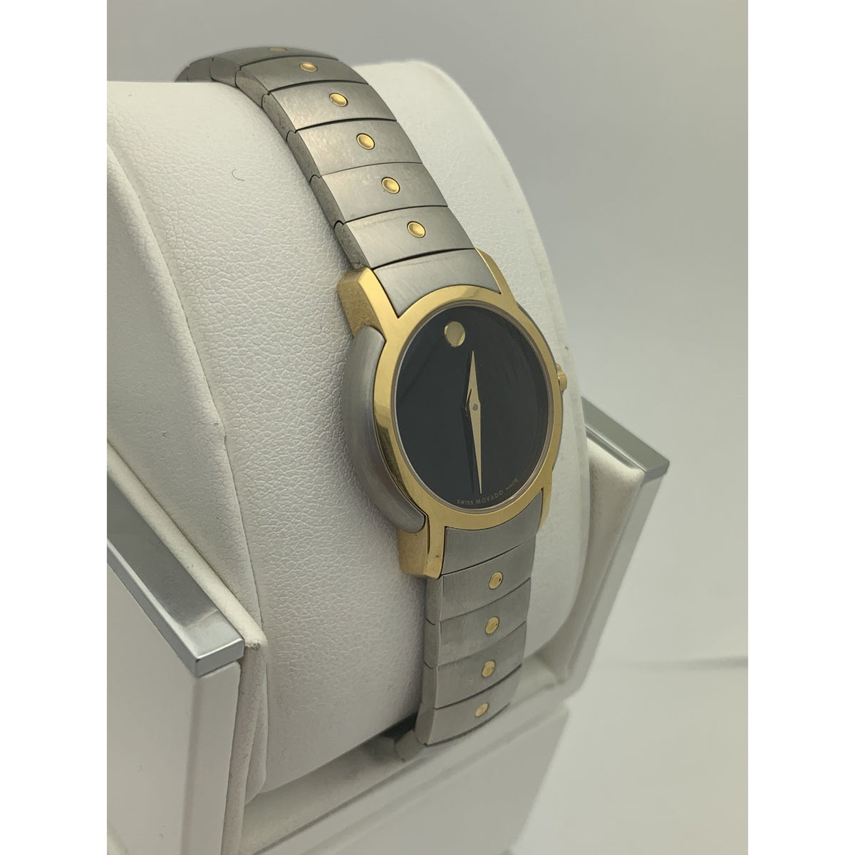 Movado Ladies Black Museum Dial 2 Tone Stainless Steel Bracelet Watch 81.G4.1832