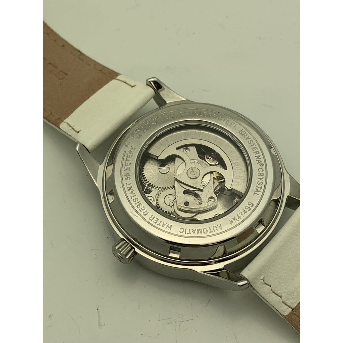 Akribos Ladies Silver Dial White Leather Strap Automatic Watch AK474SS